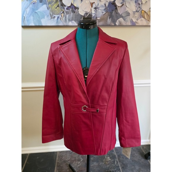 Pamela McCoy Red Leather Blazer Jacket Women's Medium NWT - Picture 1 of 8